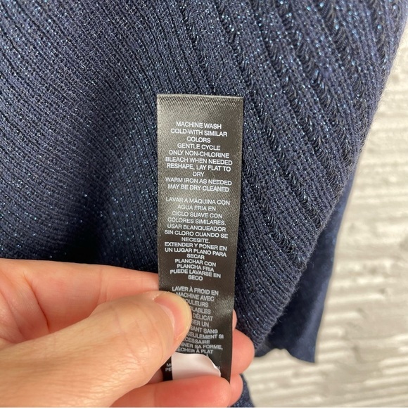 White House Black Market Asymmetric Drape Sleeve Shimmer Sweater Size M - Picture 15 of 16